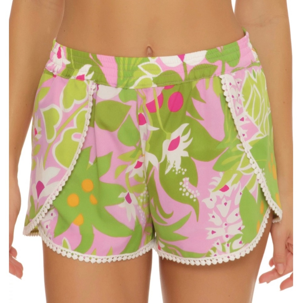 NWT La Palma Pom Pom Shorts Trina Turk Size Medium Pink Green Multi